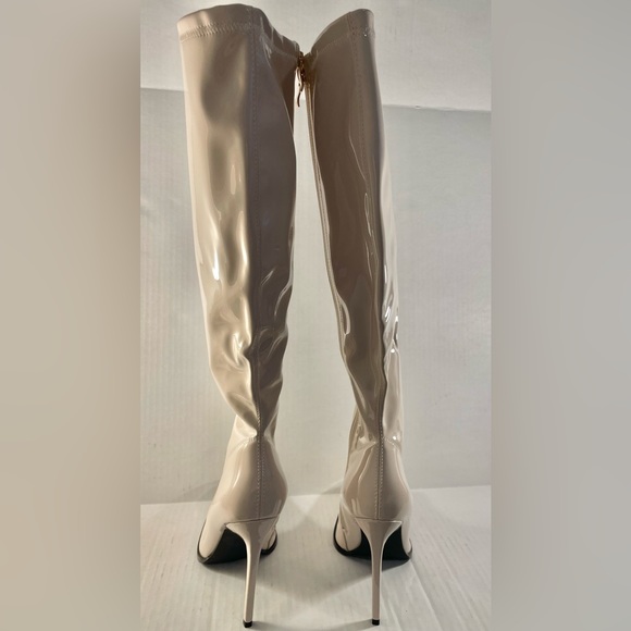 New sun gurg Women's Bone Patent Knee High Stiletto Heel Boots, Size 10 - Picture 2 of 8